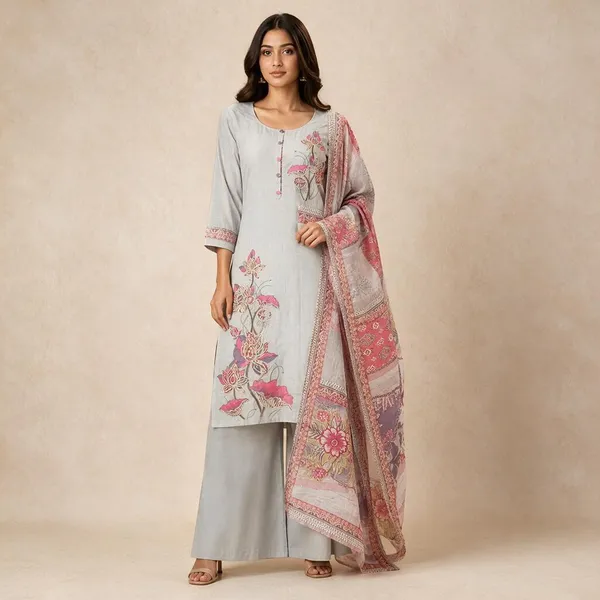 Off_White_And_Pink_Jamdani_Jamdani_Kurta_Set_For_Women