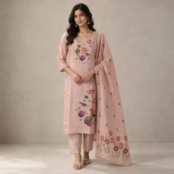 Peach_Pink_Jamdani_Jamdani_Suit_Set_For_Women
