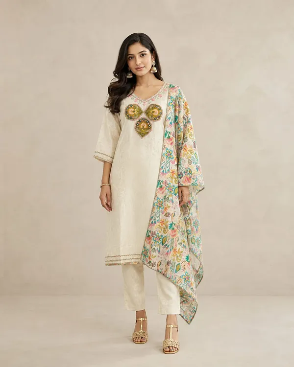 Cream_Jacquard_Jacquard_Suit_Set_For_Women