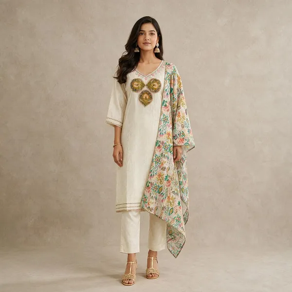 Cream_Jacquard_Jacquard_Suit_Set_For_Women
