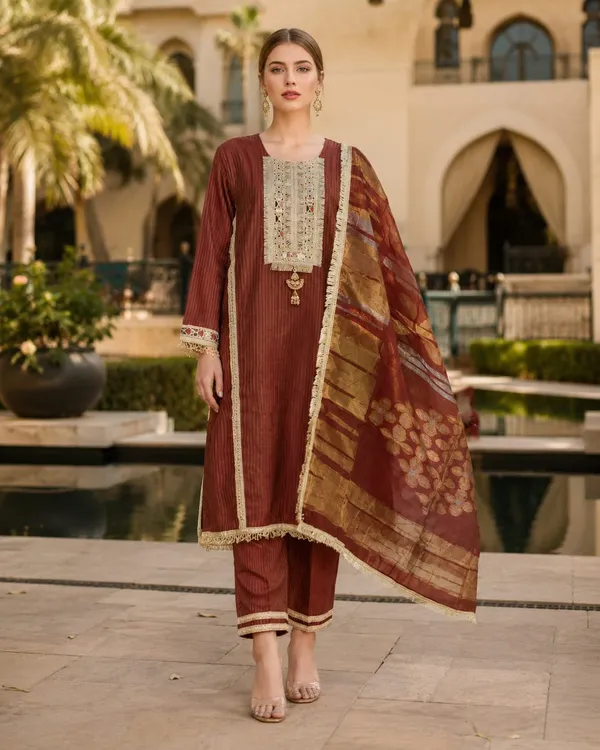 Maroon_Tissue_Jacquard_Tissue_Jacquard_Suit_Set_For_Women