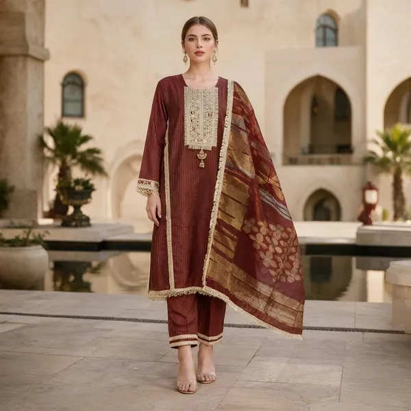 Maroon_Tissue_Jacquard_Tissue_Jacquard_Suit_Set_For_Women