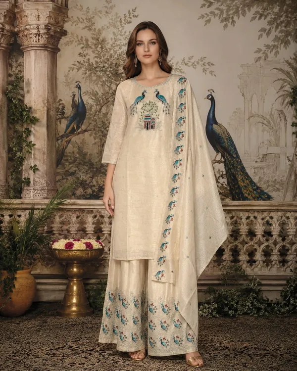 Cream_Jamdani_Jamdani_Suit_Set_For_Women
