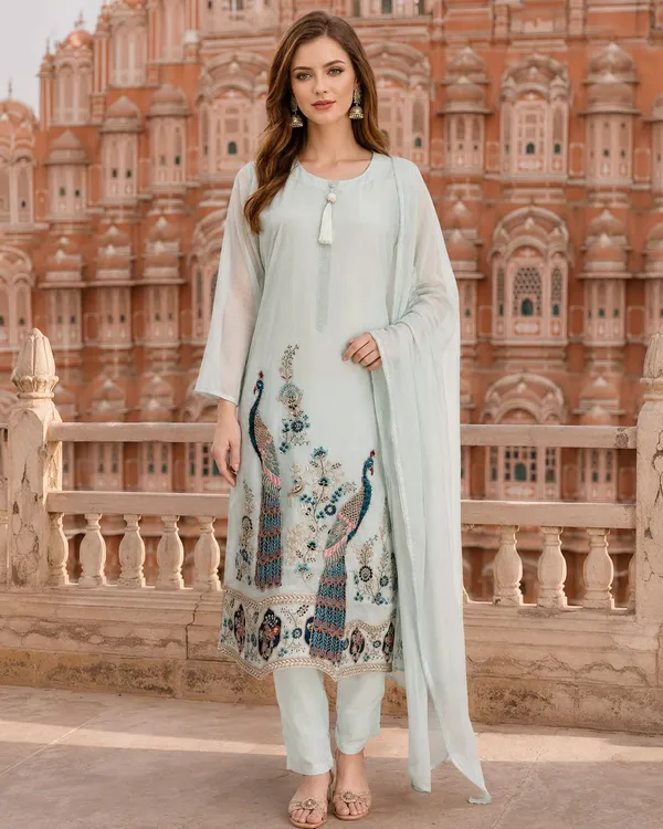 Light_Blue_And_White_Mul_Chanderi_Mul_Chanderi_Suit_Set_For_Women