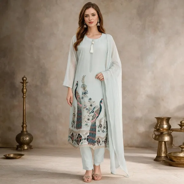 Light_Blue_And_White_Mul_Chanderi_Mul_Chanderi_Suit_Set_For_Women