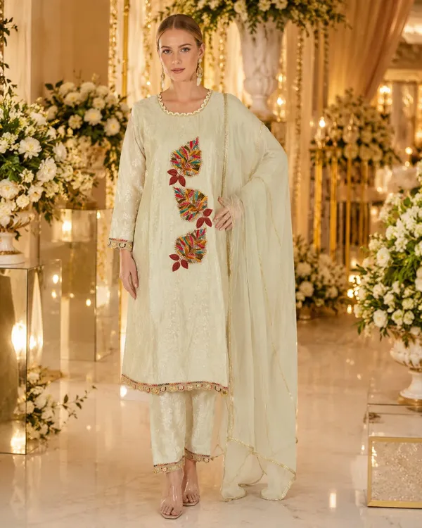 Cream_Jacquard_Jacquard_Suit_Set_For_Women