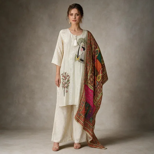 Multicolor_Jacquard_Jacquard_Suit_Set_For_Women