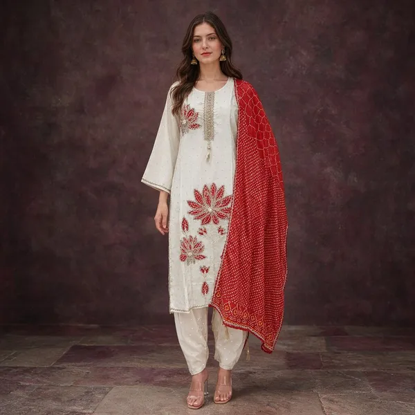 White_And_Red_Shimmer_Shimmer_Suit_Set_For_Women