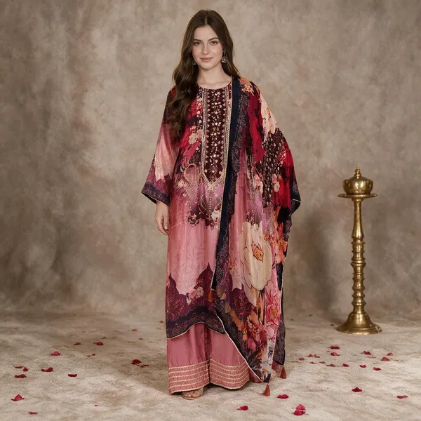 Magenta_And_Black_Crepe_Crepe_Suit_Set_For_Women