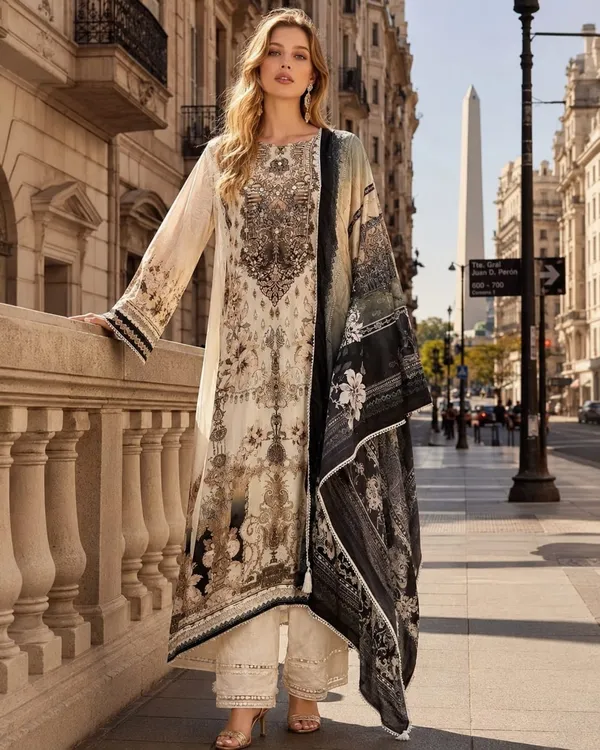 Beige_And_Black_Crepe_Crepe_Suit_Set_For_Women