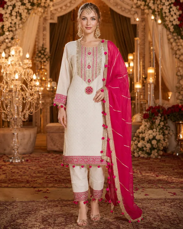 White_And_Pink_Shimmer_Shimmer_Suit_Set_For_Women