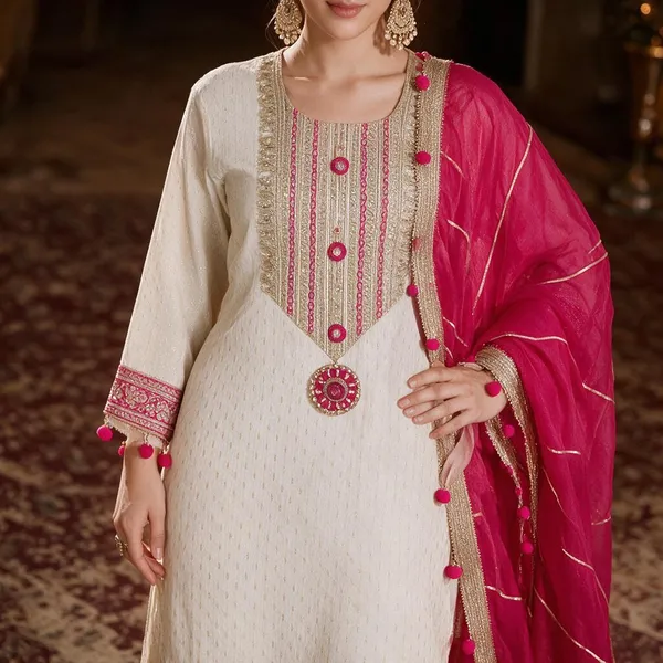 White_And_Pink_Shimmer_Shimmer_Suit_Set_For_Women