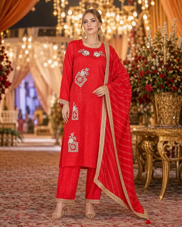 Red_Crepe_Crepe_Suit_Set_For_Women