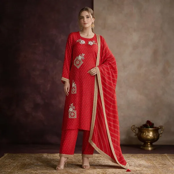 Red_Crepe_Crepe_Suit_Set_For_Women