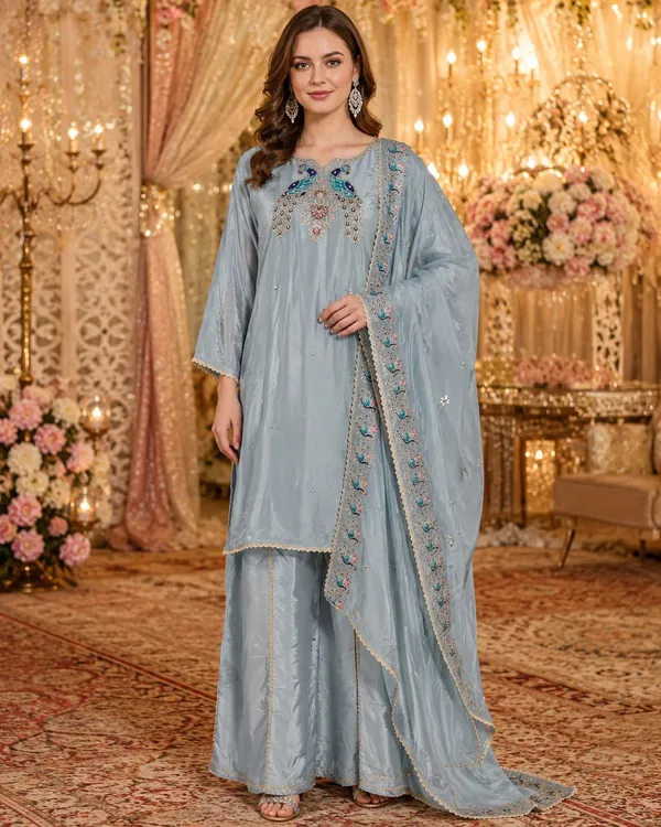 Light_Blue_Crepe_Crepe_Suit_Set_For_Women