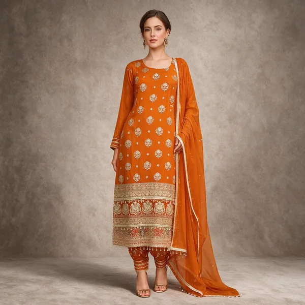Orange_Viscose_Georgette_Viscose_Suit_Set_For_Women