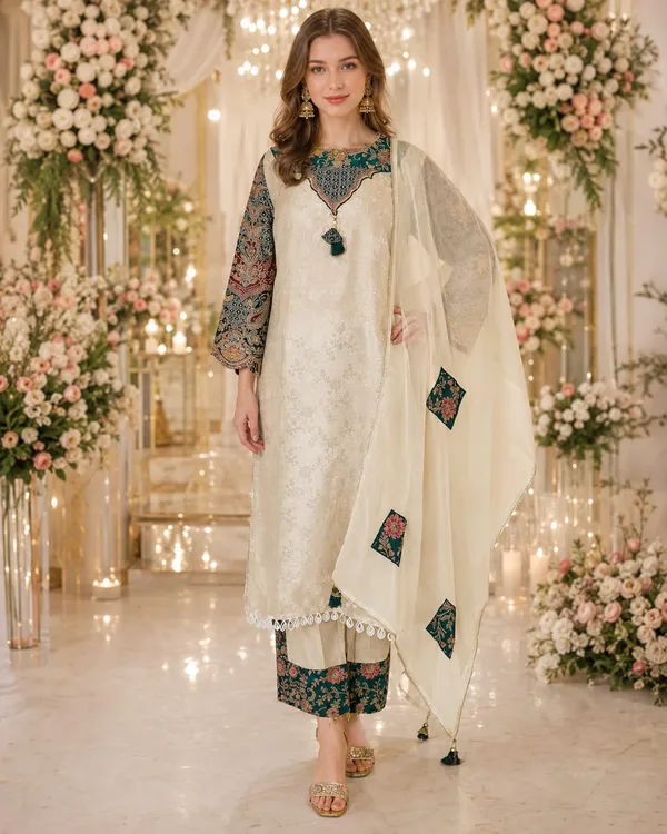 Multicolor_Jacquard_Jacquard_Suit_Set_For_Women