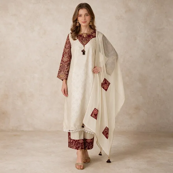 Multicolor_Jacquard_Jacquard_Suit_Set_For_Women
