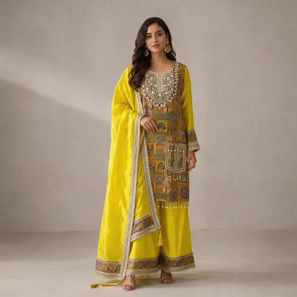 Yellow_Crepe_Crepe_Suit_Set_For_Women