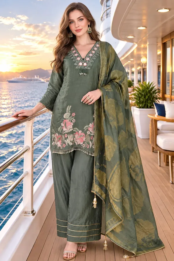 Olive_Green_Crepe_Crepe_Suit_Set_For_Women