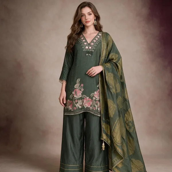 Olive_Green_Crepe_Crepe_Suit_Set_For_Women