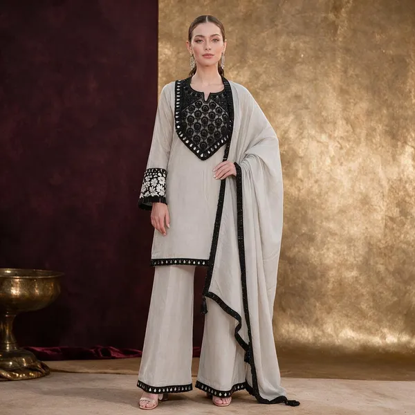 White_And_Black_Shimmer_Shimmer_Suit_Set_For_Women