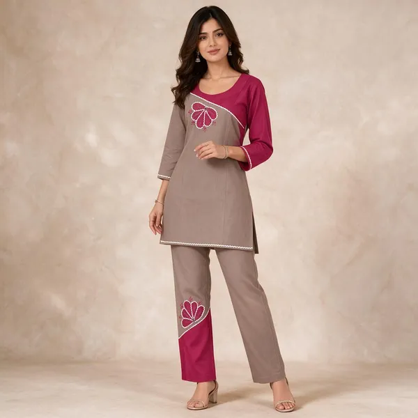 Beige_And_Pink_Cotton_Embroidered_Straight_Kurta_For_Women