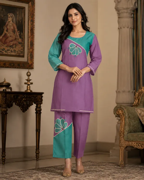 Purple_And_Teal_Cotton_Embroidered_Straight_Kurta_For_Women
