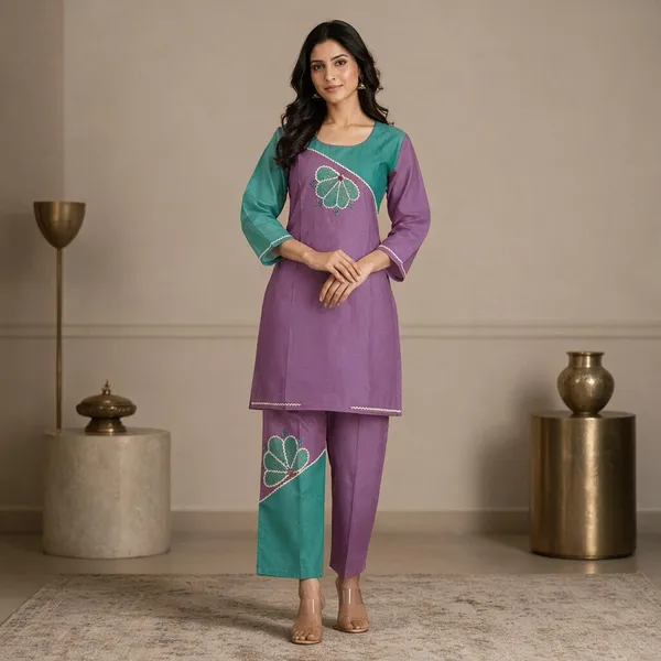 Purple_And_Teal_Cotton_Embroidered_Straight_Kurta_For_Women
