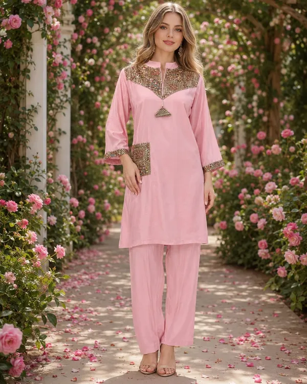 Pink_Cotton_Embroidered_Kurta_Pant_Set_For_Women