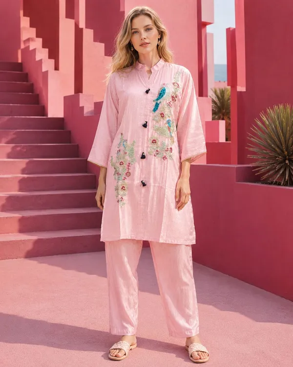 Baby_Pink_Jacquard_Floral_Printed_Kurta_Set_For_Women