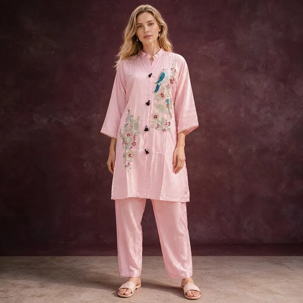 Baby_Pink_Jacquard_Floral_Printed_Kurta_Set_For_Women