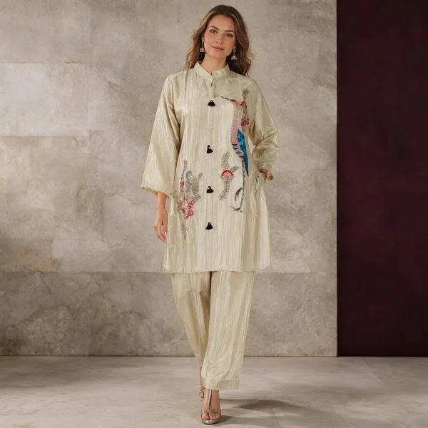 Off_White_Jacquard_Floral_Printed_Kurta_Set_For_Women