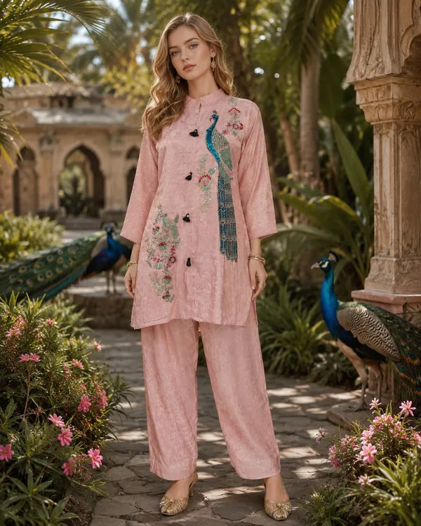 Baby_Pink_Jacquard_Floral_Printed_Kurta_Set_For_Women