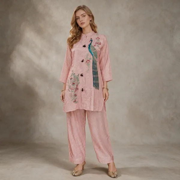 Baby_Pink_Jacquard_Floral_Printed_Kurta_Set_For_Women