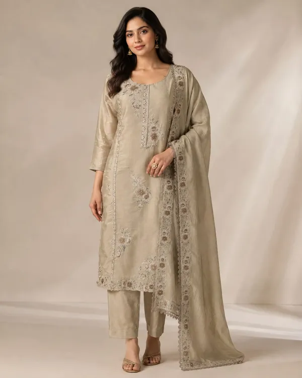 Lime_Green_Jamdani_Embroidered_Straight_Kurta_For_Women