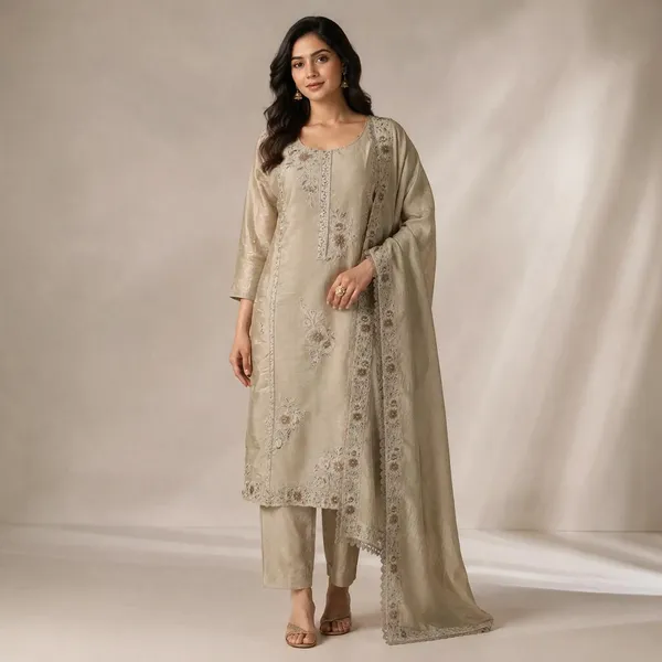 Lime_Green_Jamdani_Embroidered_Straight_Kurta_For_Women