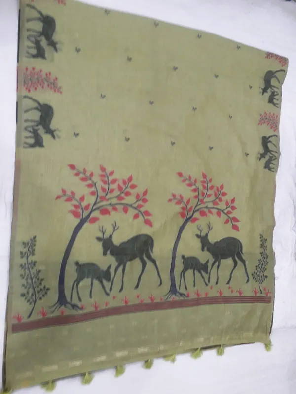Green_Cotton_Printed_Deer_Motif_Stole_For_Women