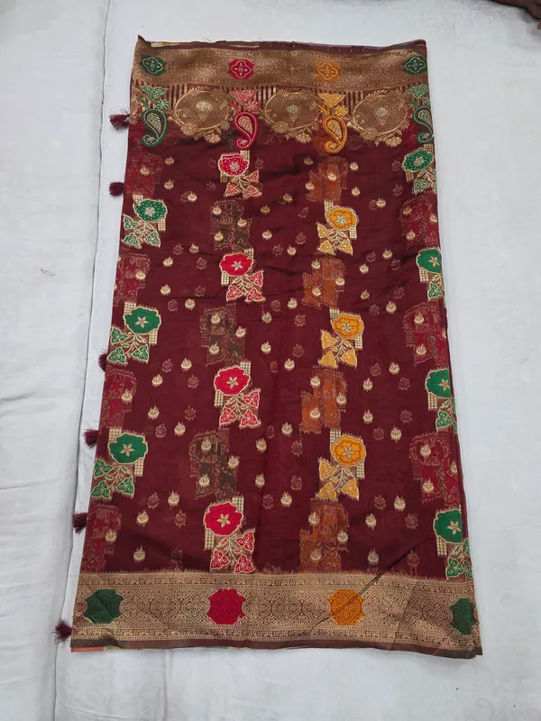 Maroon_Organza_Embroidered_Saree_For_Women