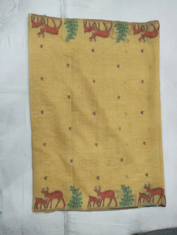 Yellow_Cotton_Printed_Deer_Motif_Stole_For_Women