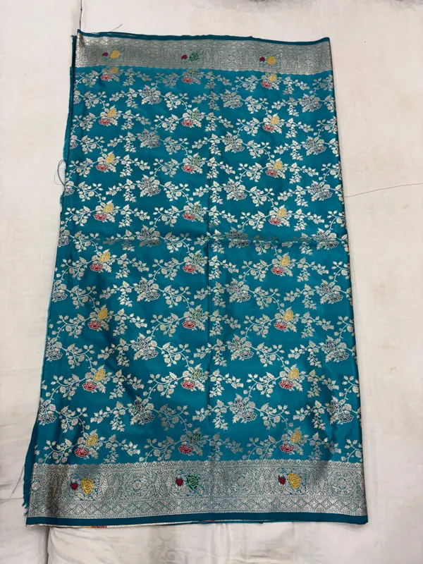 Teal_Satin_Woven_Floral_Saree_For_Women