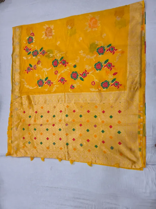 Yellow_Organza_Woven_Floral_Saree_For_Women