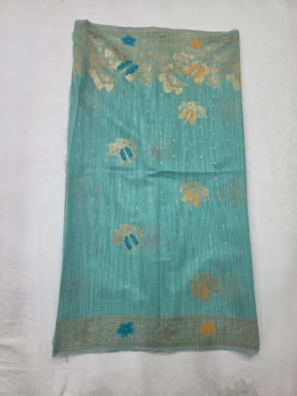 Turquoise_Linen_Woven_Floral_Saree_For_Women