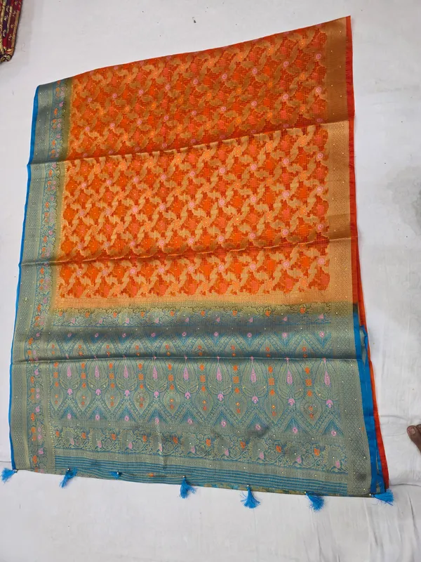 Orange_Organza_Woven_Saree_For_Women