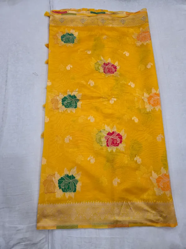 Yellow_Organza_Woven_Floral_Saree_For_Women