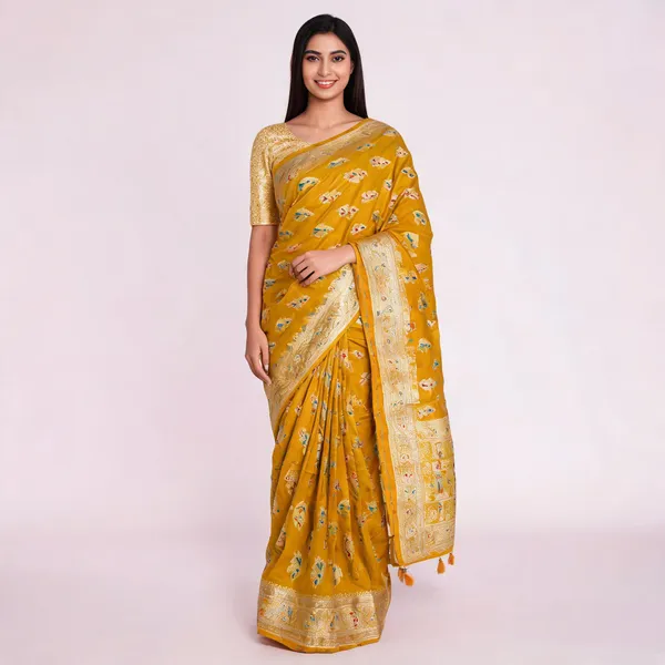 Yellow_Silk_Woven_Floral_Paisley_Saree_For_Women