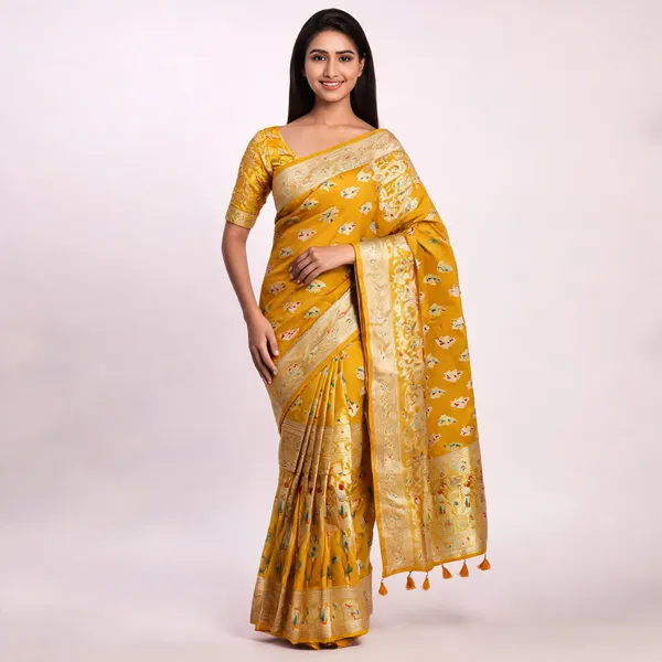 Yellow_Silk_Woven_Floral_Paisley_Saree_For_Women