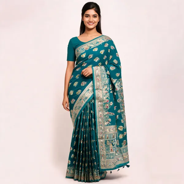 Teal_Woven_Zari_Saree_For_Women