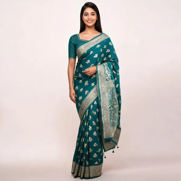 Teal_Woven_Zari_Saree_For_Women