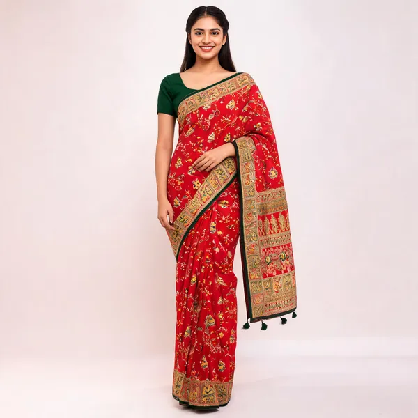 Red_Printed_Traditional_Saree_For_Women